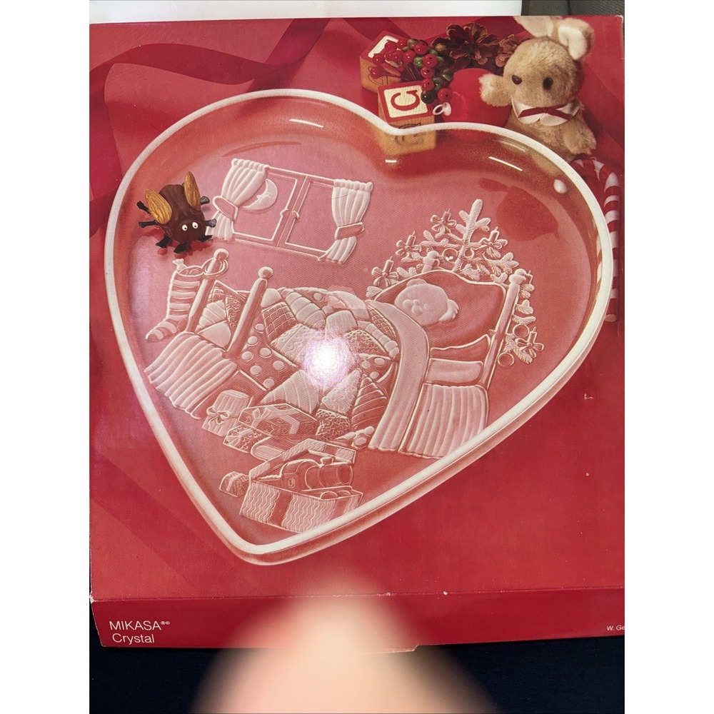 Mikasa Crystal CHRISTMAS DREAM Heart-Shaped Serving Tray W Germany IN BOX‎